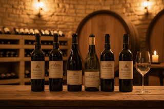 Smagepanelets franske smagekasse med seks udvalgte vine fra Bourgogne, Bordeaux, Rhône og Loire